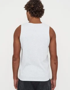 Ribbed Slim Fit Cotton Singlet in Asphalt