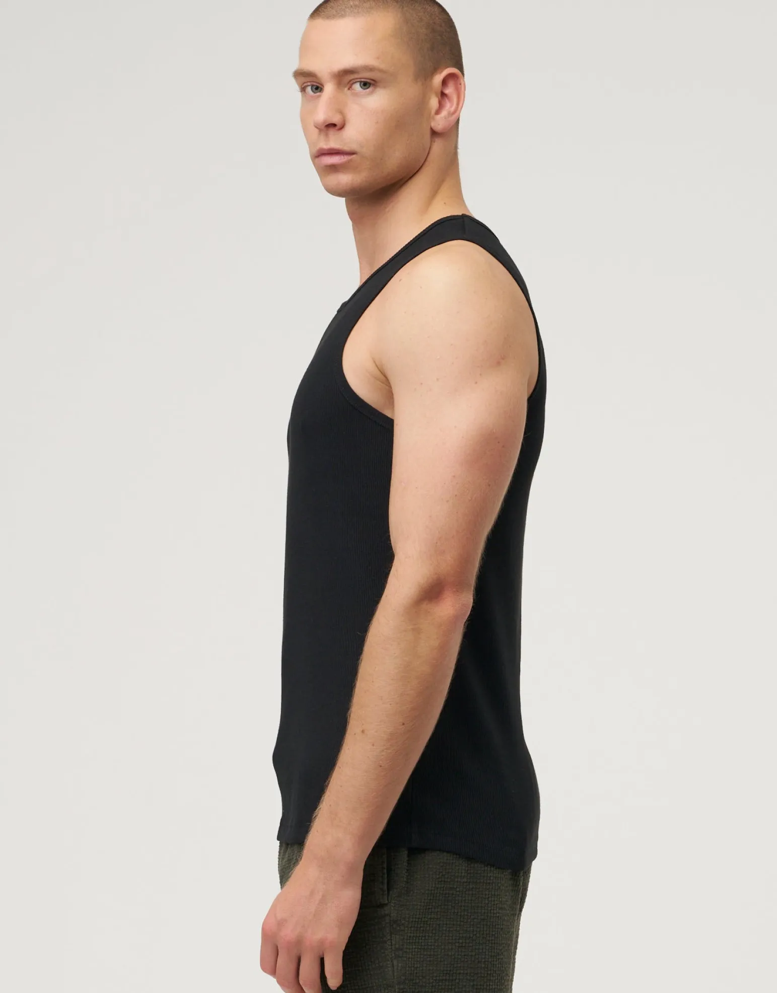Ribbed Slim Fit Cotton Singlet in Asphalt