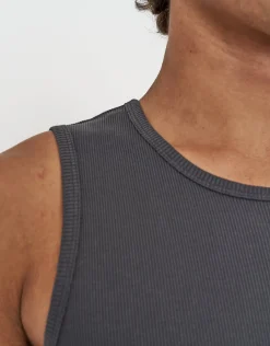 Ribbed Slim Fit Cotton Singlet in Asphalt