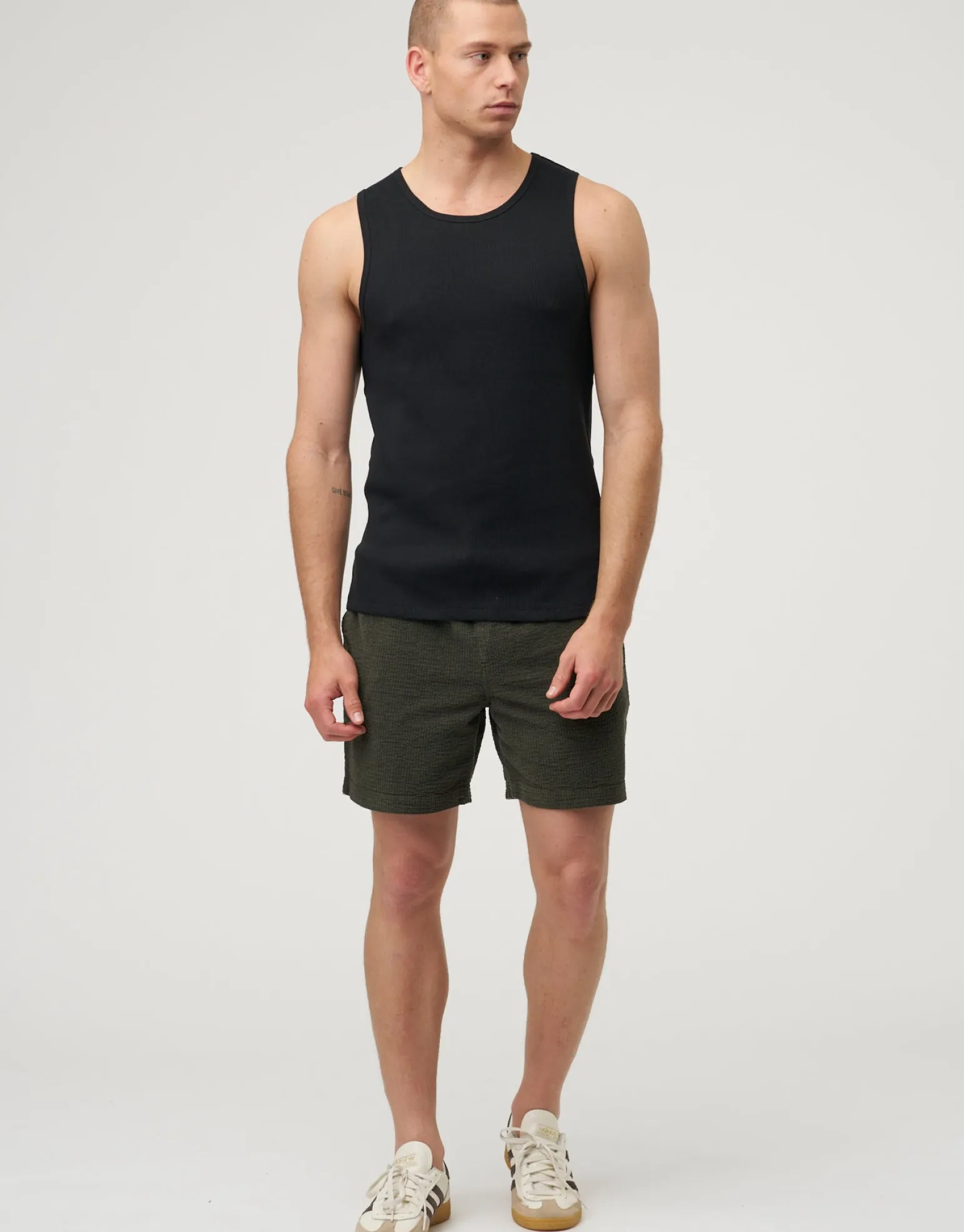 Ribbed Slim Fit Cotton Singlet in Asphalt