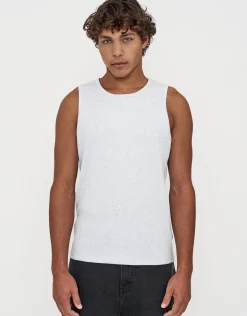 Ribbed Slim Fit Cotton Singlet in Asphalt