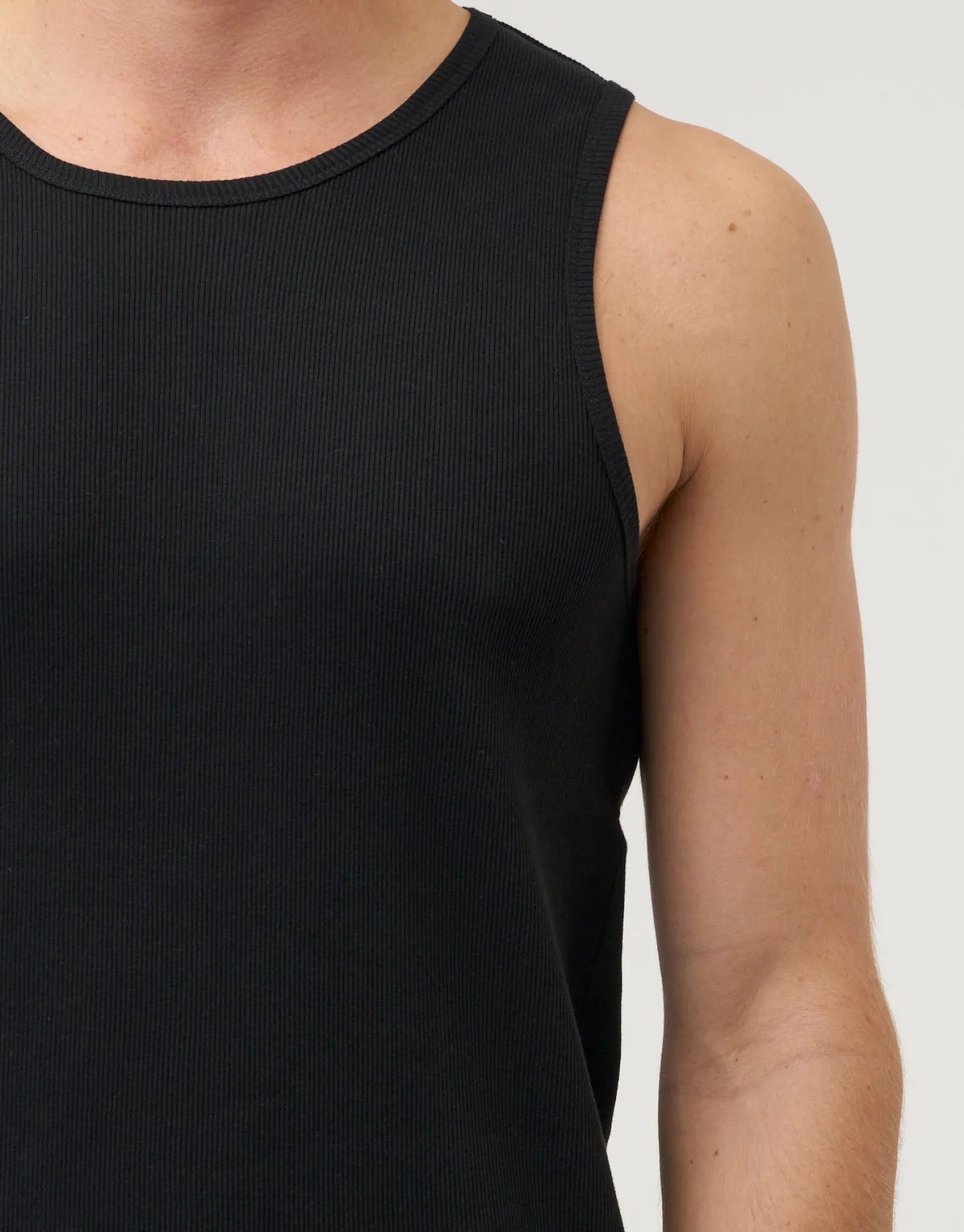 Ribbed Slim Fit Cotton Singlet in Black