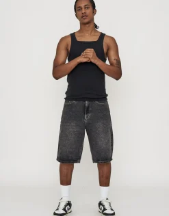 Ribbed Square Neck Singlet in Black
