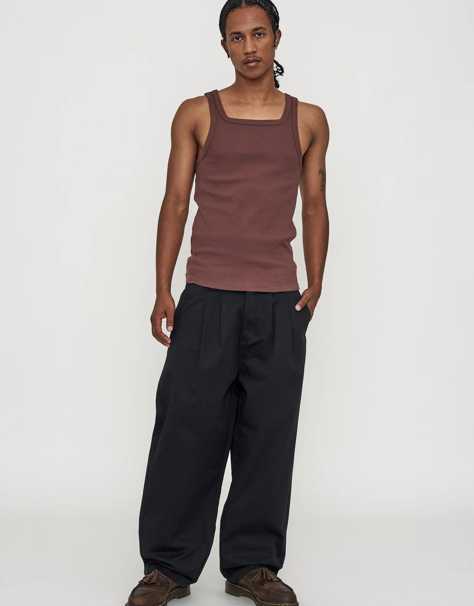 Ribbed Square Neck Singlet in Black