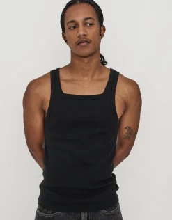 Ribbed Square Neck Singlet in Black