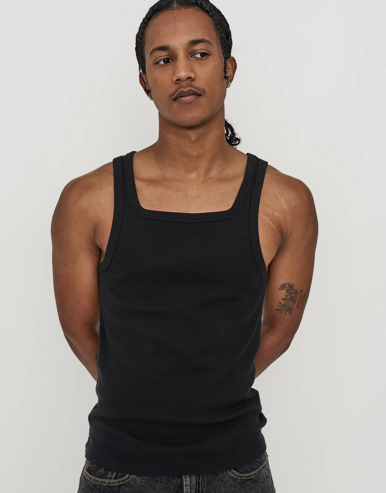 Ribbed Square Neck Singlet in Black