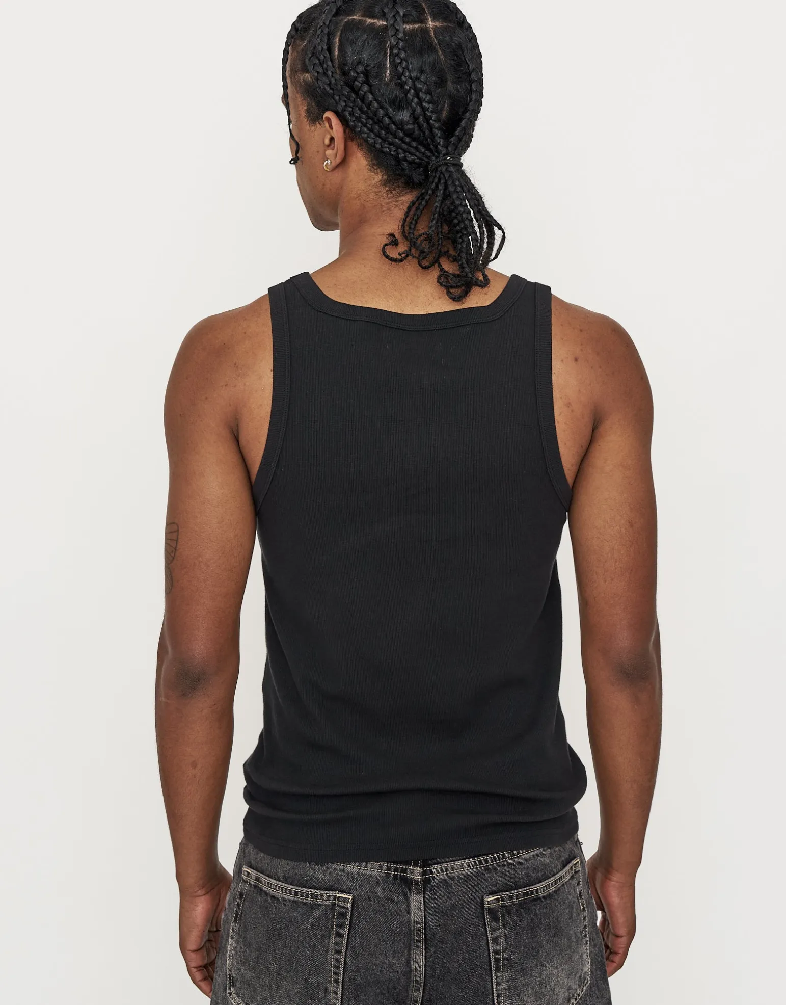 Ribbed Square Neck Singlet in Black