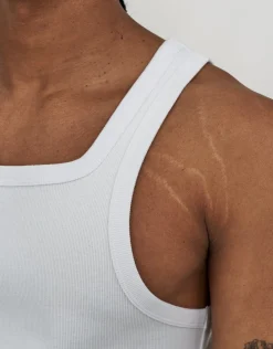 Ribbed Square Neck Singlet in White