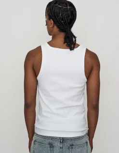 Ribbed Square Neck Singlet in White