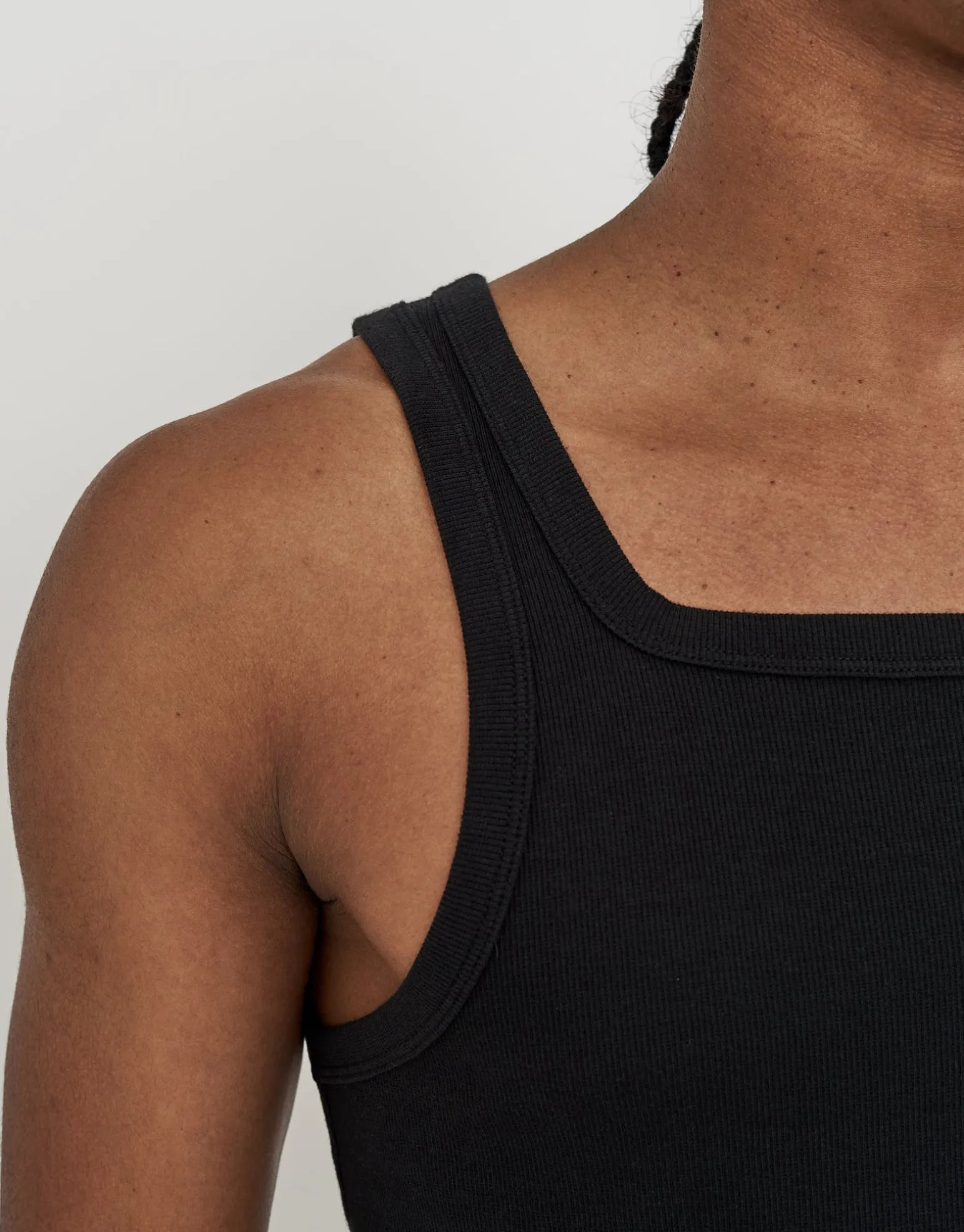 Ribbed Square Neck Singlet in Bitter Brown