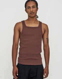 Ribbed Square Neck Singlet in Bitter Brown