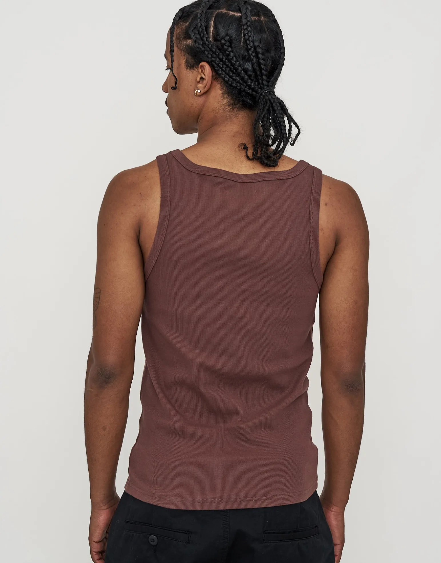Ribbed Square Neck Singlet in Bitter Brown