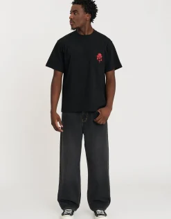 Rose Print Relaxed Fit T Shirt in Black