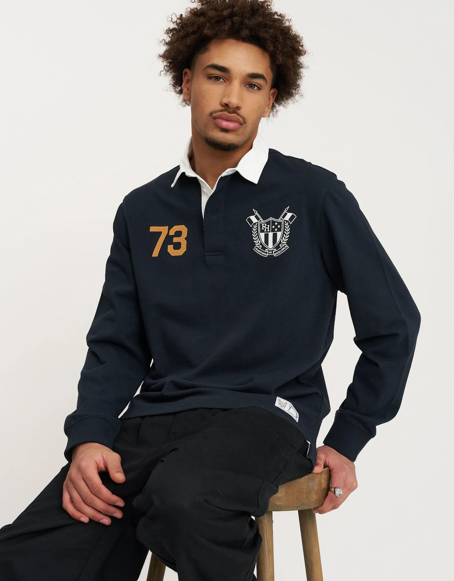 Rugby Heritage Long Sleeve Polo in Navy