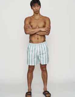 San Sebastian Striped Swim Shorts in Mint/offwhite