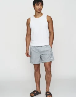 San Sebastian Striped Swim Shorts in Mint/offwhite