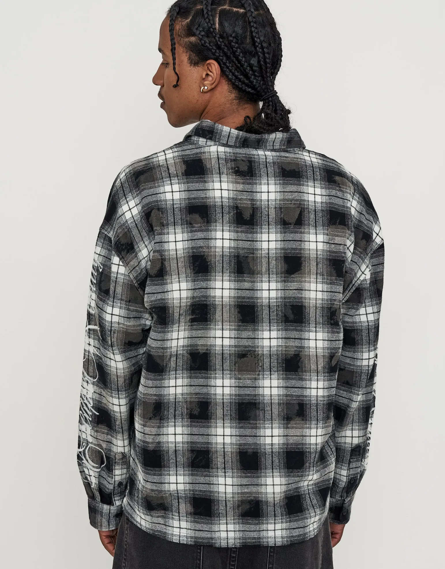 Script Check Oversized Long Sleeve Shirt in Black Check