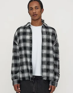 Script Check Oversized Long Sleeve Shirt in Black Check