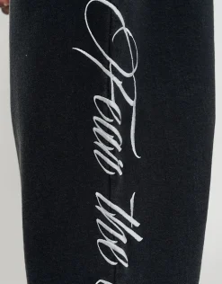 Script Wide Leg Track Pants in Washed Black