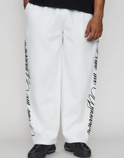 Script Wide Leg Track Pants in Washed Black