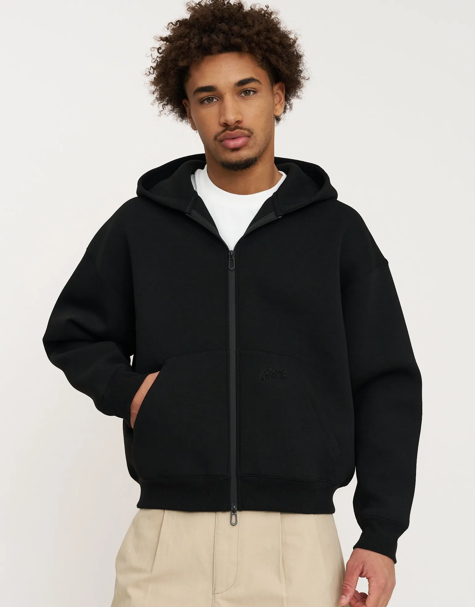 Scuba Deboss Zip Up Hoodie in Black