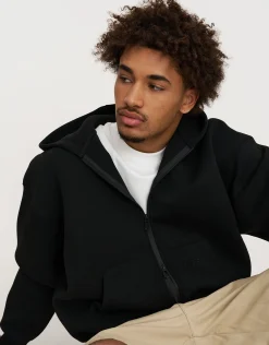 Scuba Deboss Zip Up Hoodie in Black