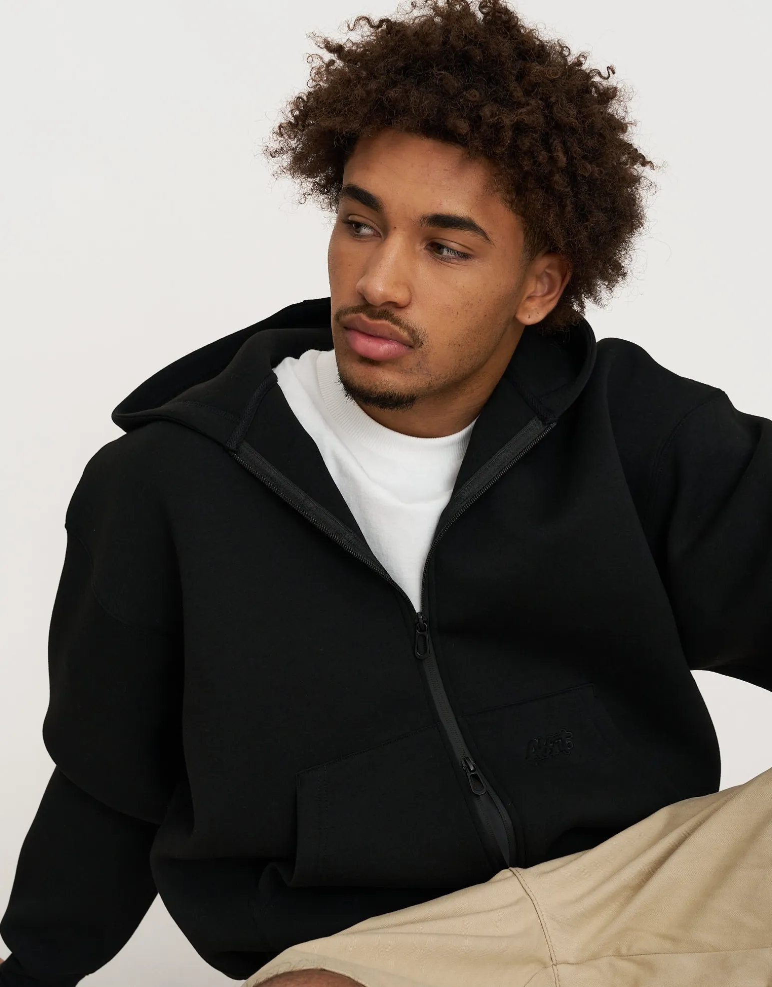 Scuba Deboss Zip Up Hoodie in Black