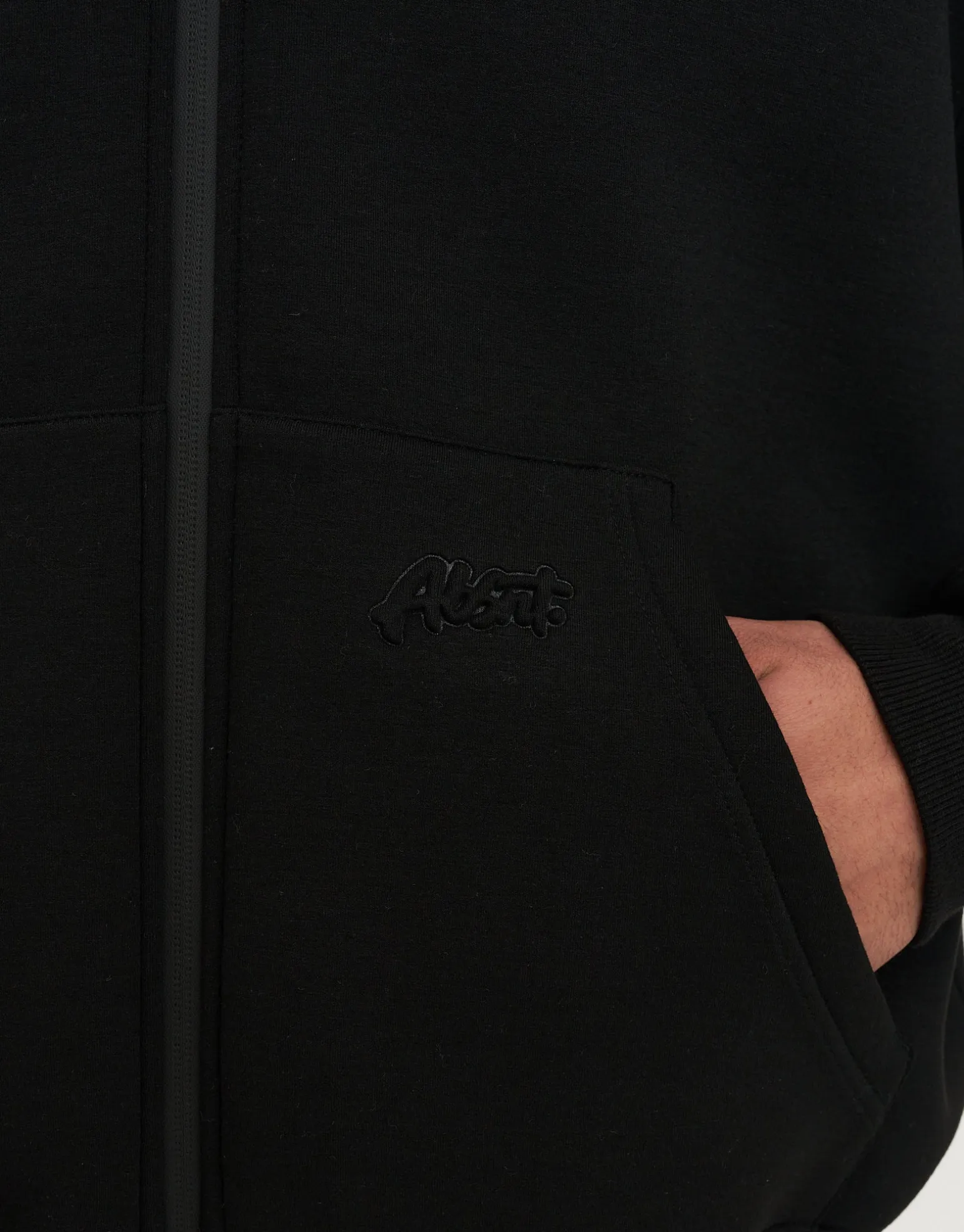 Scuba Deboss Zip Up Hoodie in Black