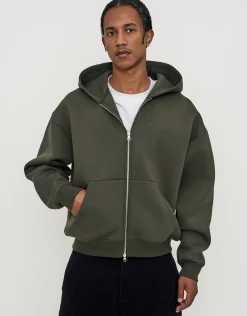 Scuba Oversized Cropped Zip Up Hoodie in Green