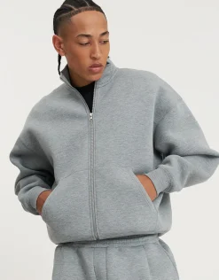 Scuba Oversized Cropped Zip Up Sweat in Black