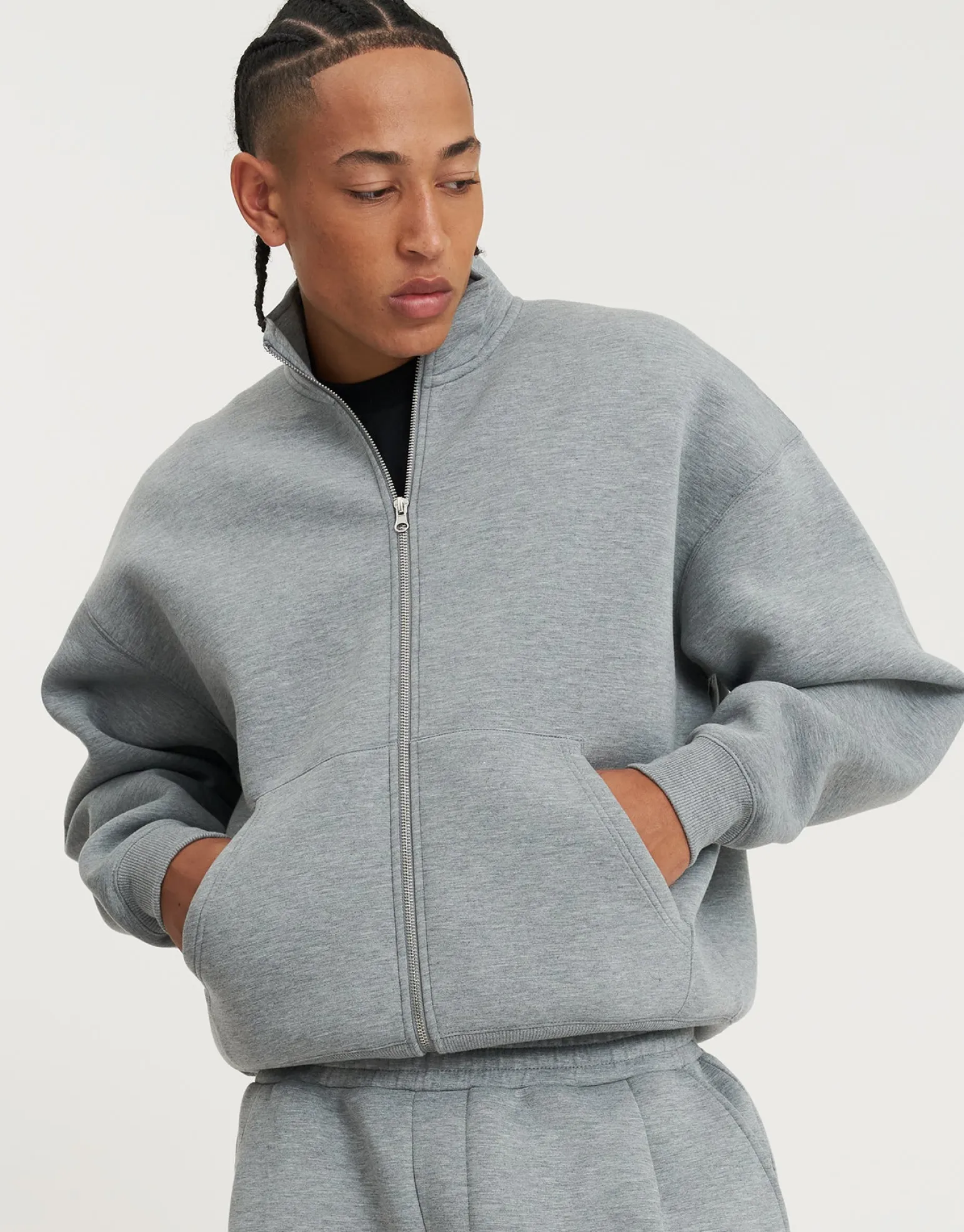 Scuba Oversized Cropped Zip Up Sweat in Black