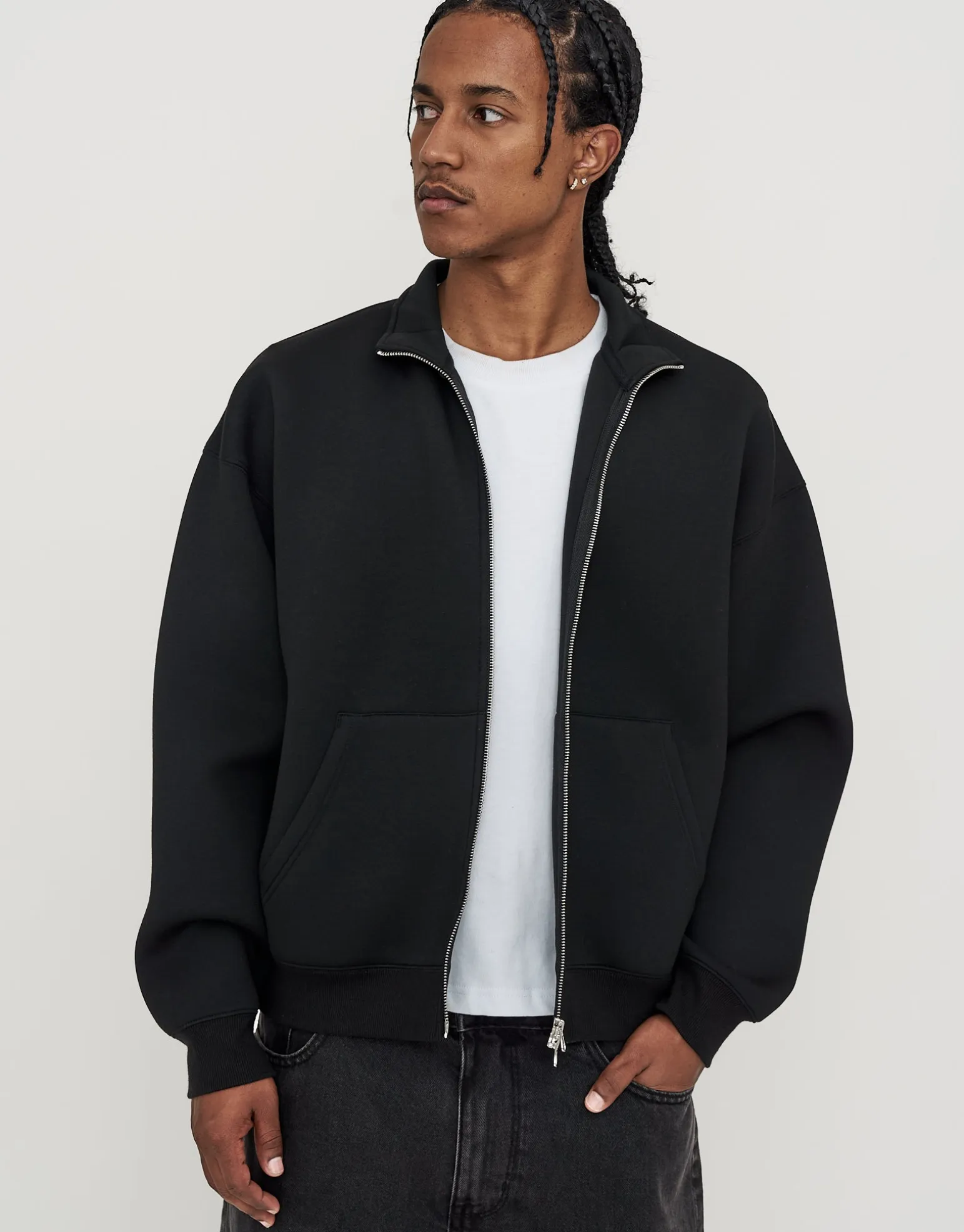 Scuba Oversized Cropped Zip Up Sweat in Black