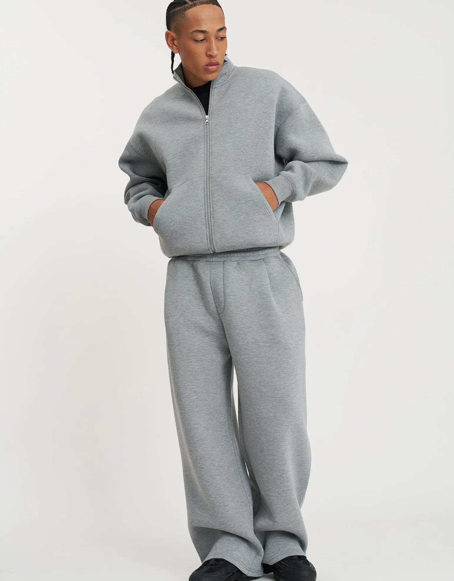 Scuba Oversized Cropped Zip Up Sweat in Black