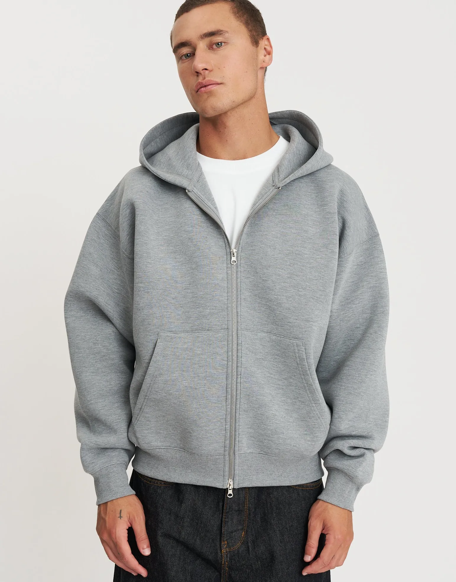 Scuba Oversized Cropped Zip Up Hoodie in Black