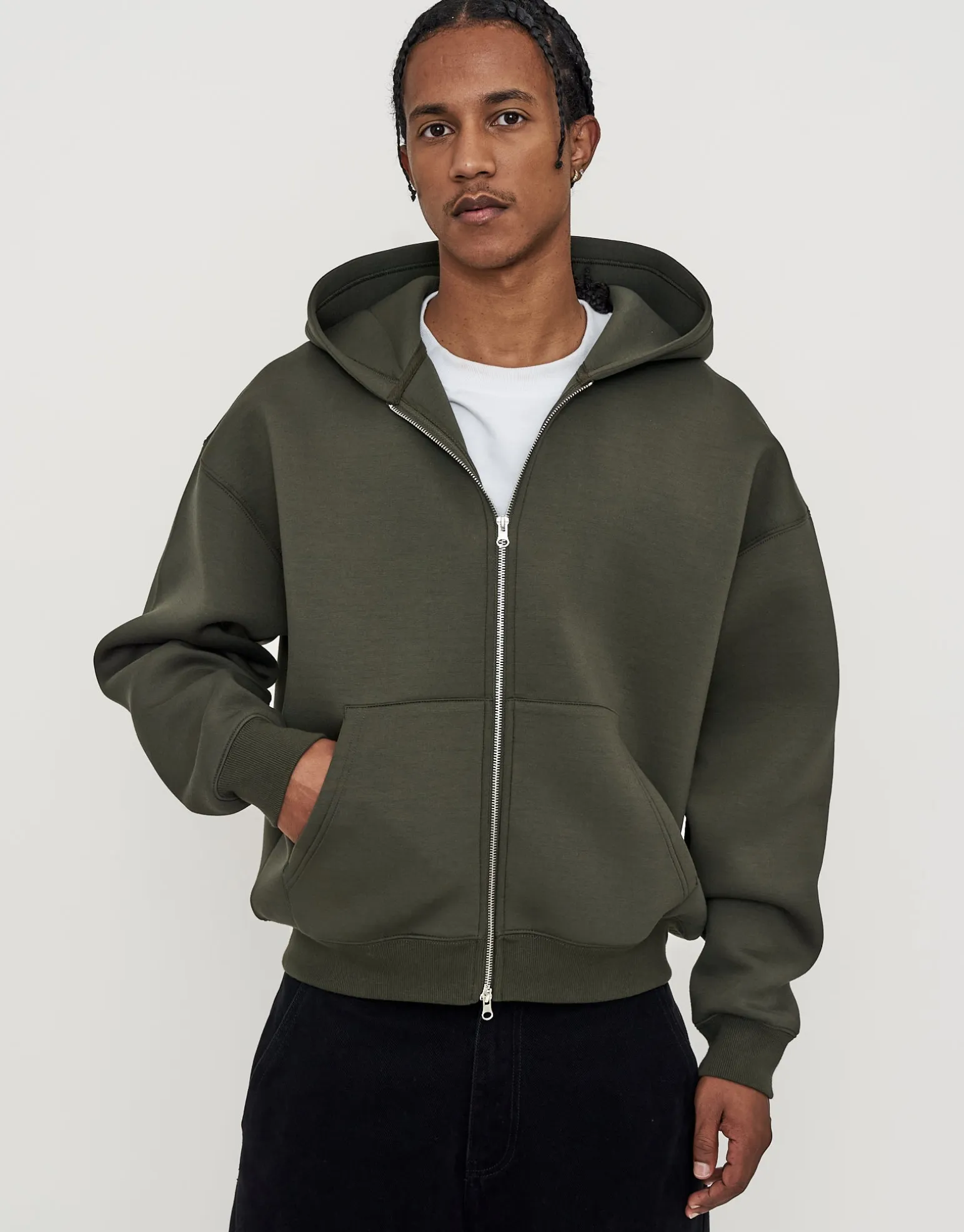 Scuba Oversized Cropped Zip Up Hoodie in Black