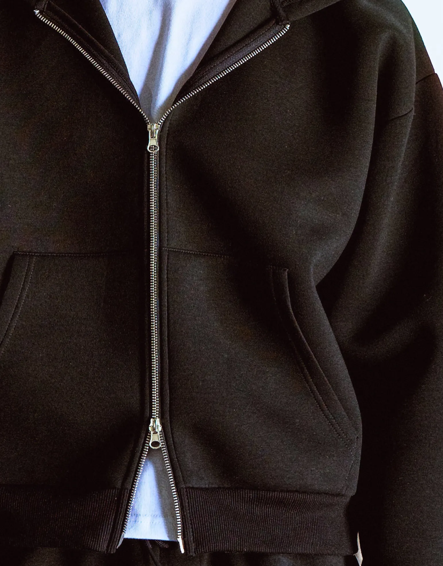Scuba Oversized Cropped Zip Up Hoodie in Black