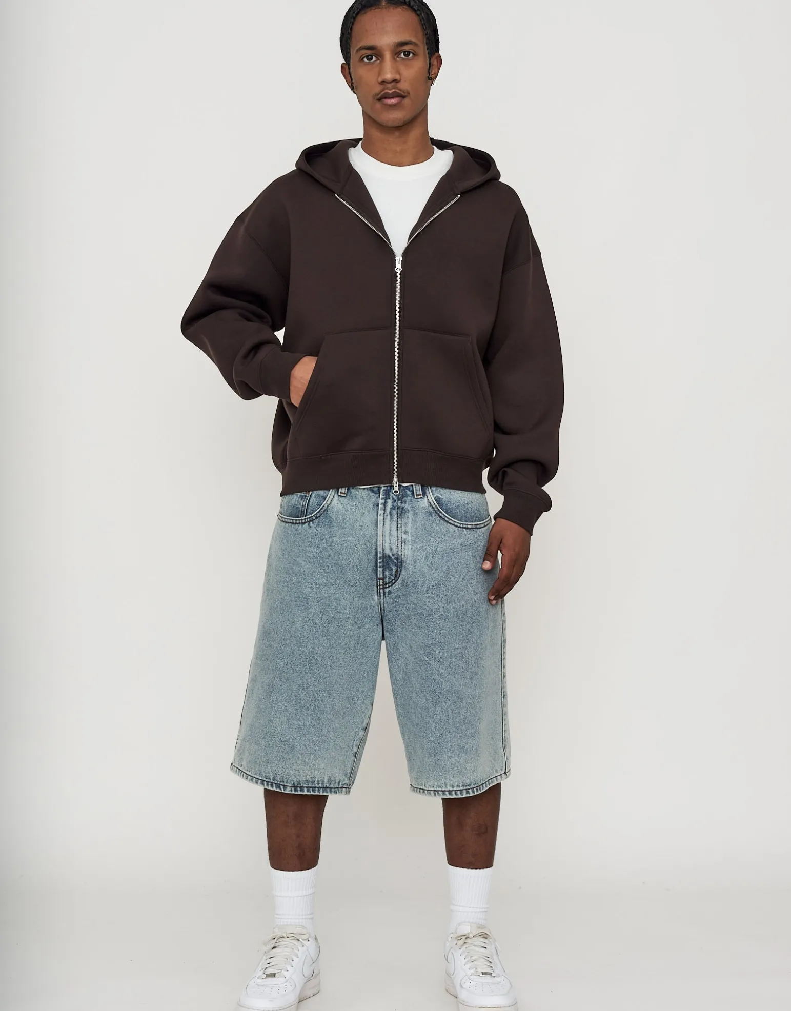 Scuba Oversized Cropped Zip Up Hoodie in Black