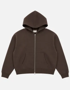 Scuba Oversized Cropped Zip Up Hoodie in Brown