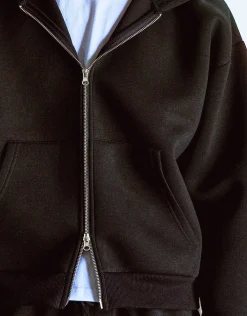 Scuba Oversized Cropped Zip Up Hoodie in Brown