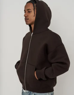 Scuba Oversized Cropped Zip Up Hoodie in Brown