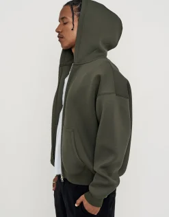 Scuba Oversized Cropped Zip Up Hoodie in Brown