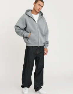 Scuba Oversized Cropped Zip Up Hoodie in Brown