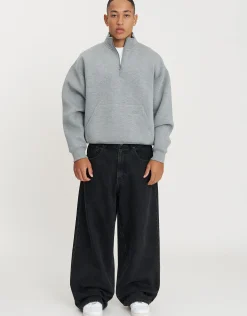 Scuba Oversized Deboss Quarter Zip in Grey Marle