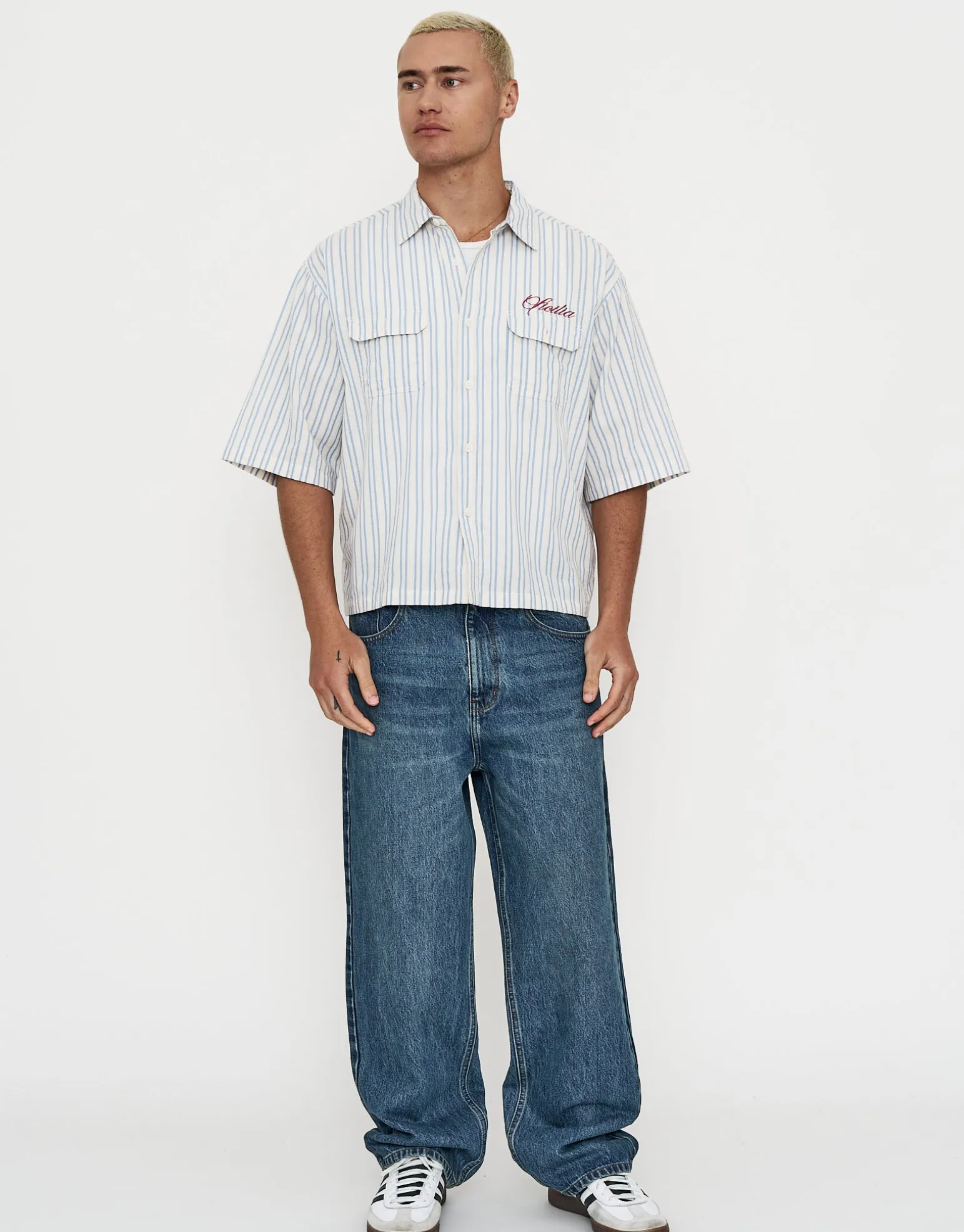 Sicilia Cropped Short Sleeve Shirt in Off White