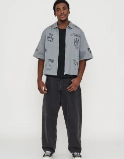 Sketch Cropped Zip Up Shirt in Pebble