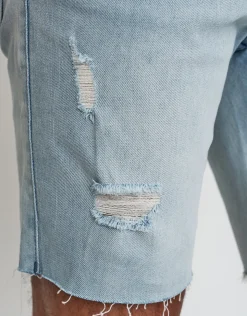 Skinny Rip Denim Shorts in Snow Wash