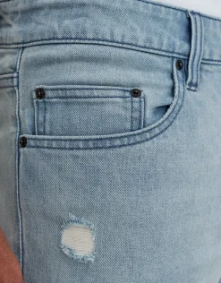 Skinny Rip Denim Shorts in Snow Wash