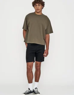 Skinny Rip Denim Shorts in Solid Black