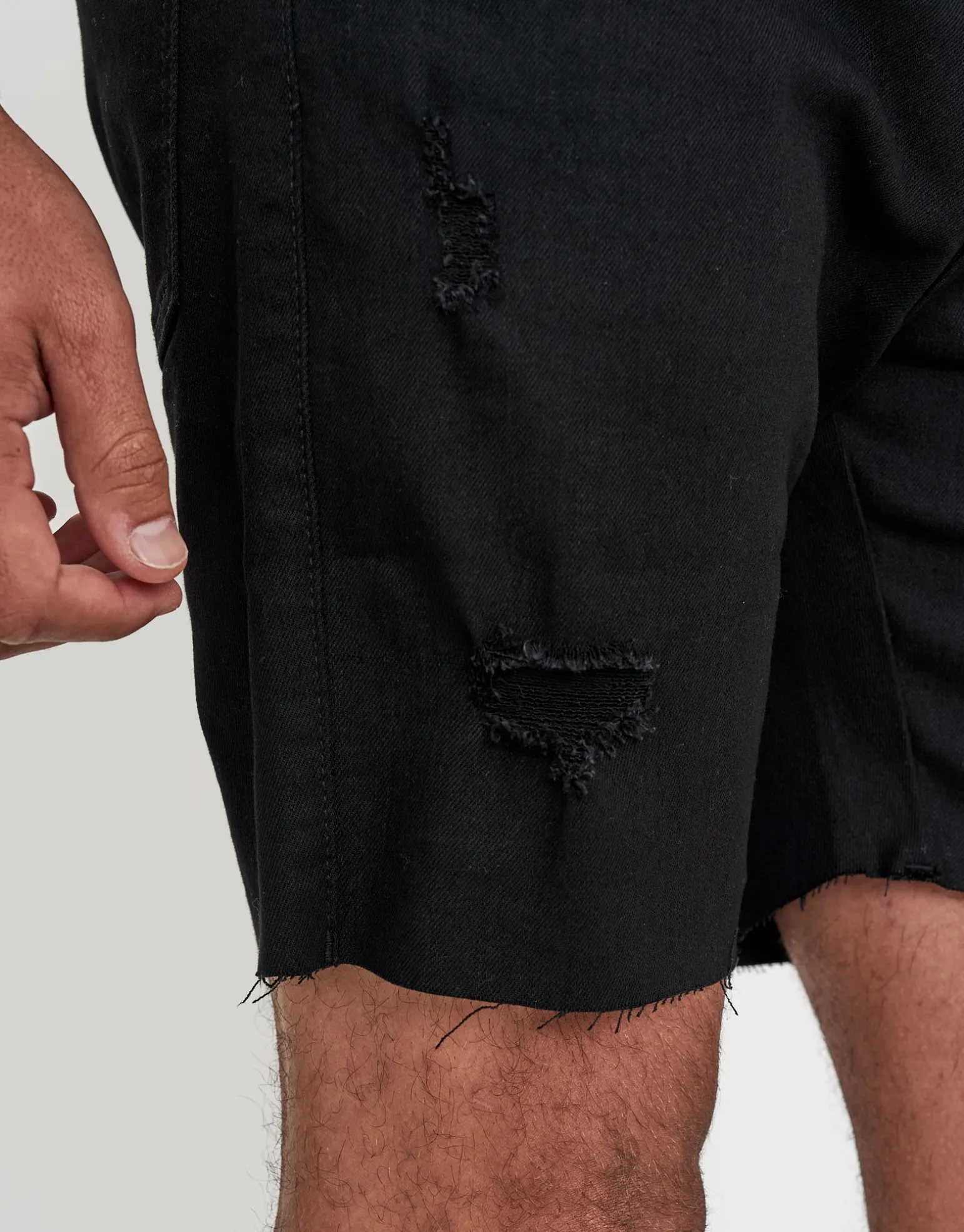 Skinny Rip Denim Shorts in Solid Black