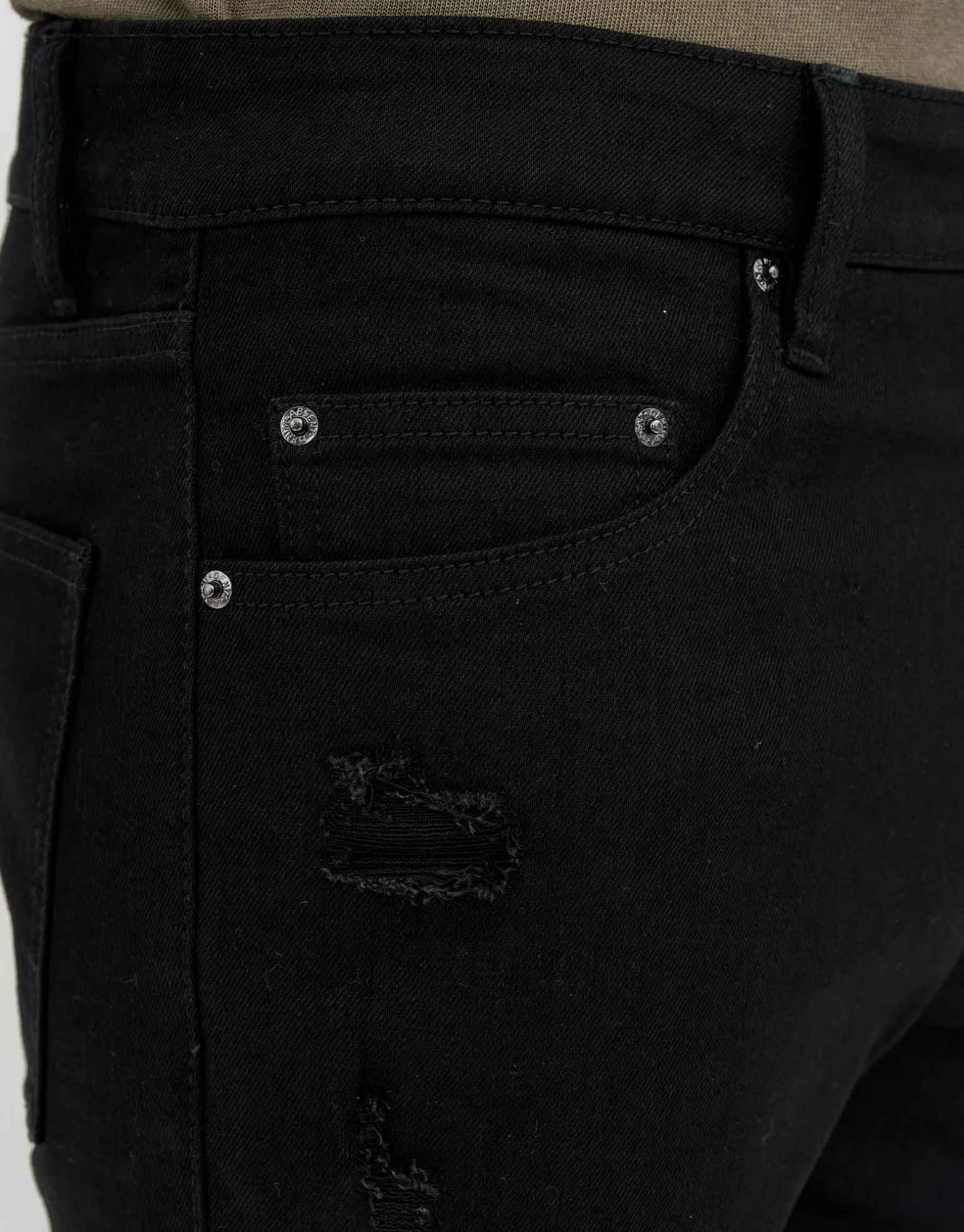 Skinny Rip Denim Shorts in Solid Black